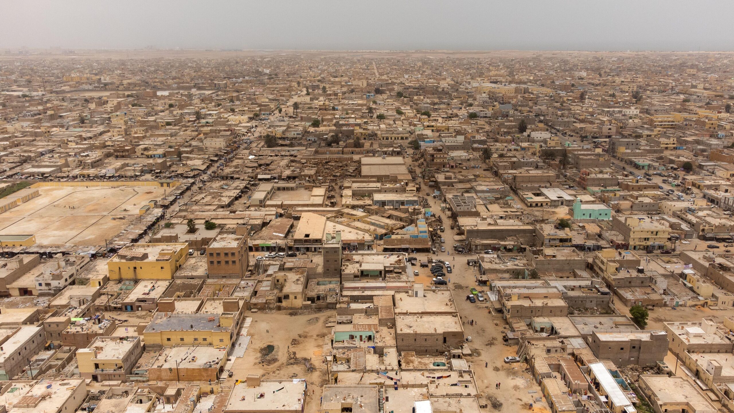 An aerial wide view of the west part of Nouakchott, Mauritania.